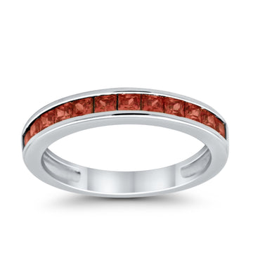 Half Eternity Band Wedding Ring Simulated Garnet CZ 925 Sterling Silver
